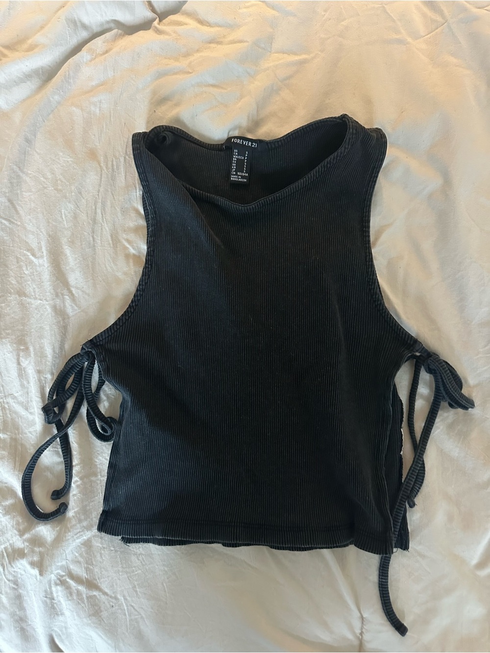 Forever 21 Black Ribbed Tank with Side Tie Details